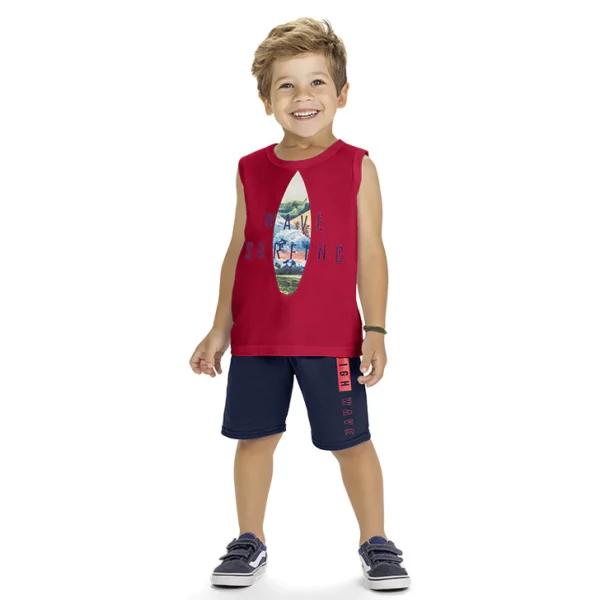 Conjunto 2 peças menino wave surfing vermelho Kyly
