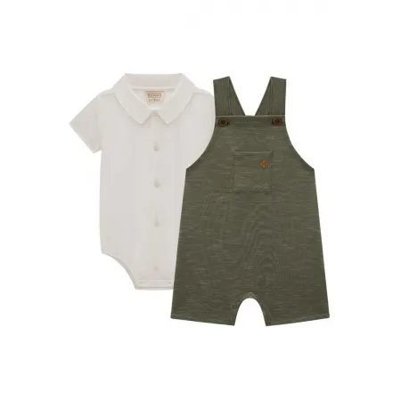 Conjunto Menino Bebê Curto de Body Camisa em Tecido com Elastano e Jardineira em Malha Bicolor 78266 LucBoo - Imagem 2