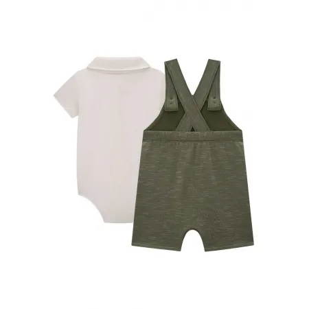 Conjunto Menino Bebê Curto de Body Camisa em Tecido com Elastano e Jardineira em Malha Bicolor 78266 LucBoo - Imagem 3