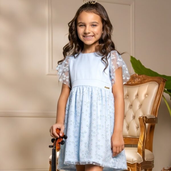 Vestido em tecido 65031 plano e tule flowers 3D