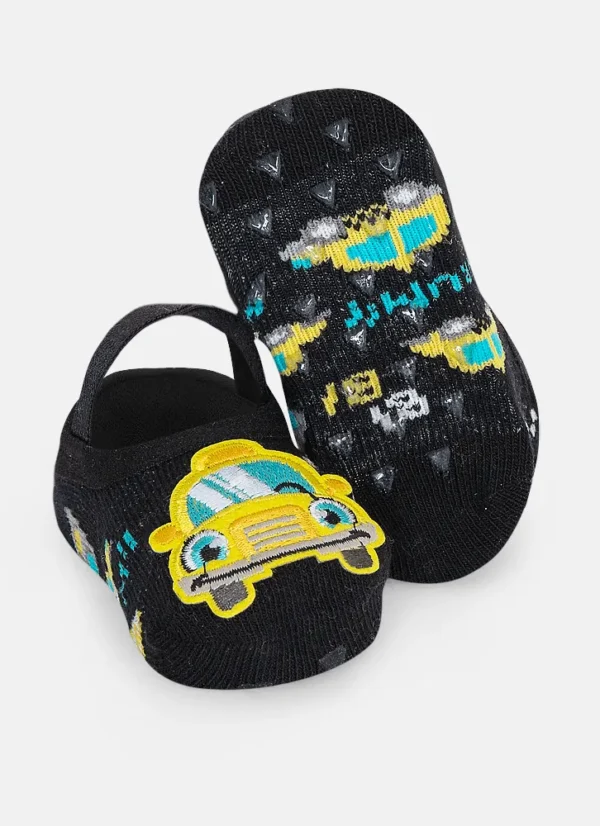 Meia Sapatilha Infantil Com Aplique Carros Preta Puket