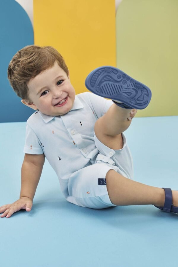 Macacão com Gola Polo em Piquet com Elastano Azul Claro Luc.Boo