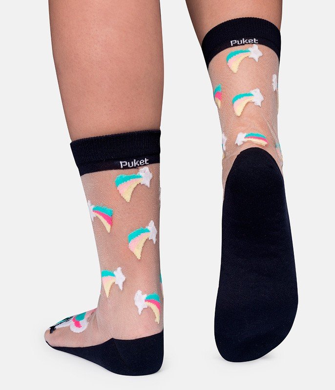 Meia Cano Alto Transparente Unicórnio Puket - Imagem 2