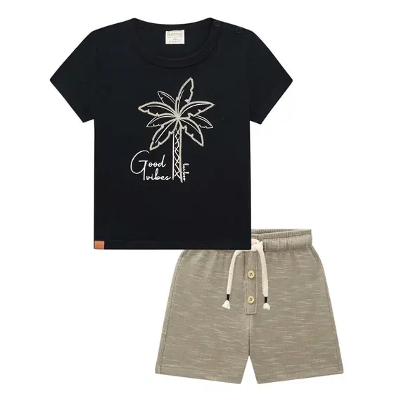 Conjunto de Camiseta em Meia Malha e Bermuda em Mesclado Bicolor 75220 LucBoo - Imagem 2