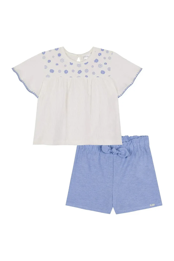 Conjunto de Bata em Malha Wave e Shorts em Tricoline Cotton 86815 Kukiê Bebê Menina - Imagem 3