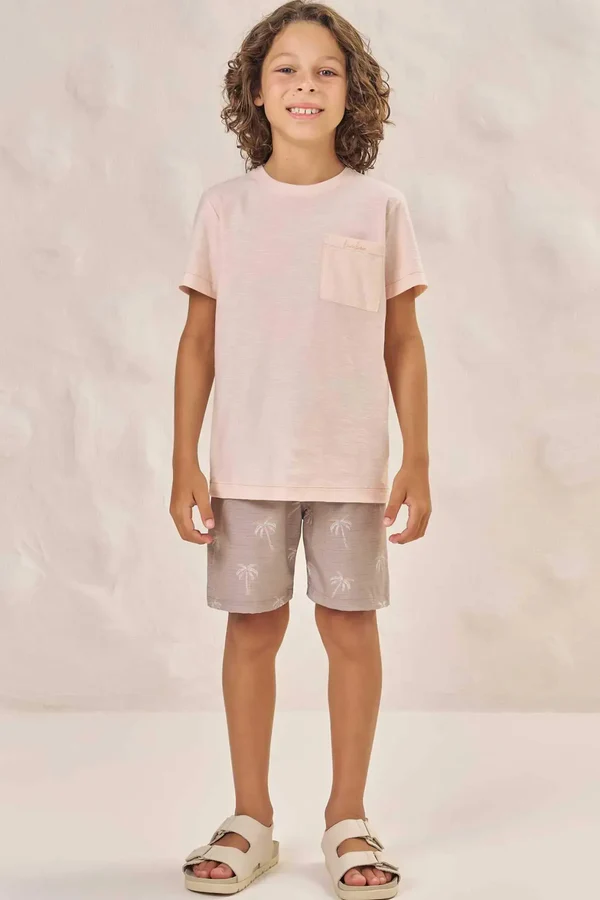 Conjunto de Camiseta em Malha Flamê e Bermuda em Nylon Ergonomic com Elastano 88826 LucBoo Infantil Menino