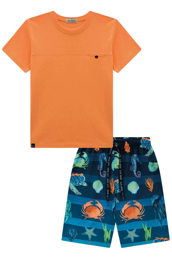 Conjunto de camiseta em meia malha e bermudaem nylon ergonomic em elastano Luc.boo