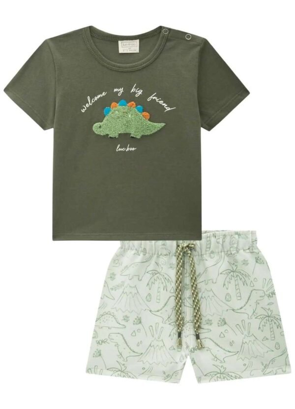 Conjunto Infantil Lucboo Dino Verde Estampado