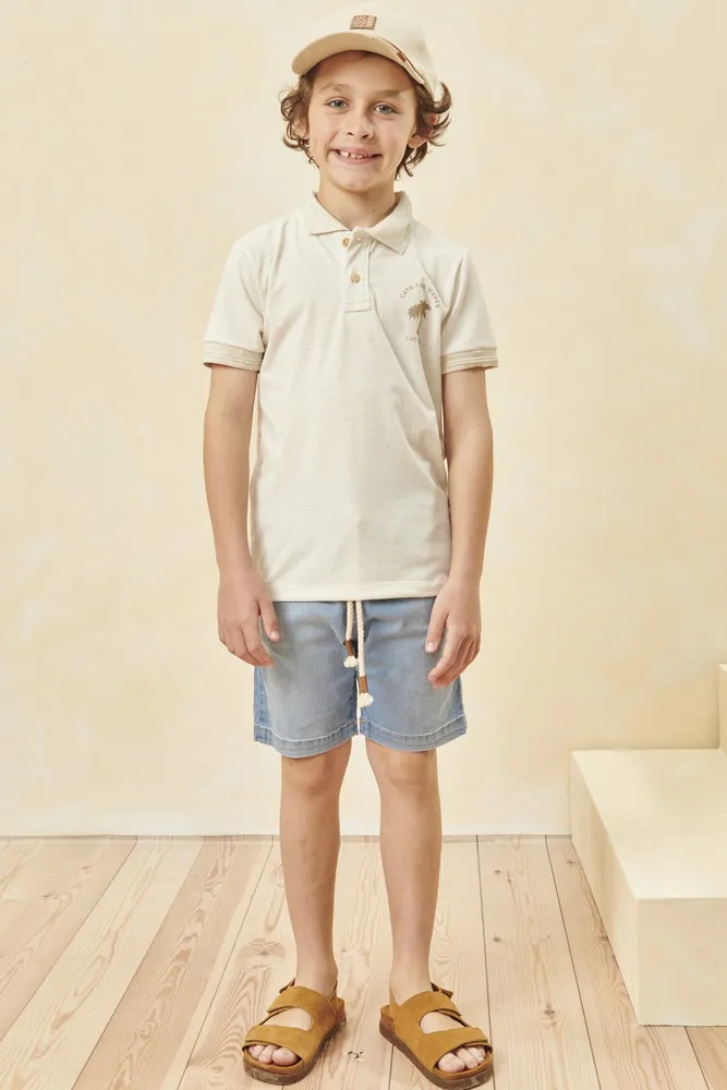 Conjunto Menino Infantil Curto de Camisa Polo e Bermuda Jeans 66380 Luc.Boo