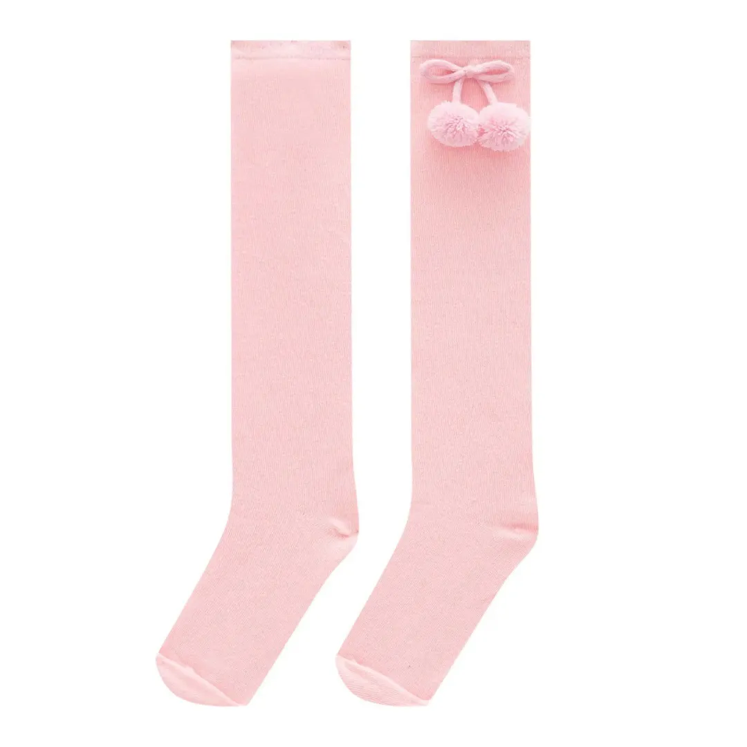 Meia 3/4 Menina Rosa com Aplique de Pompom - Kukiê