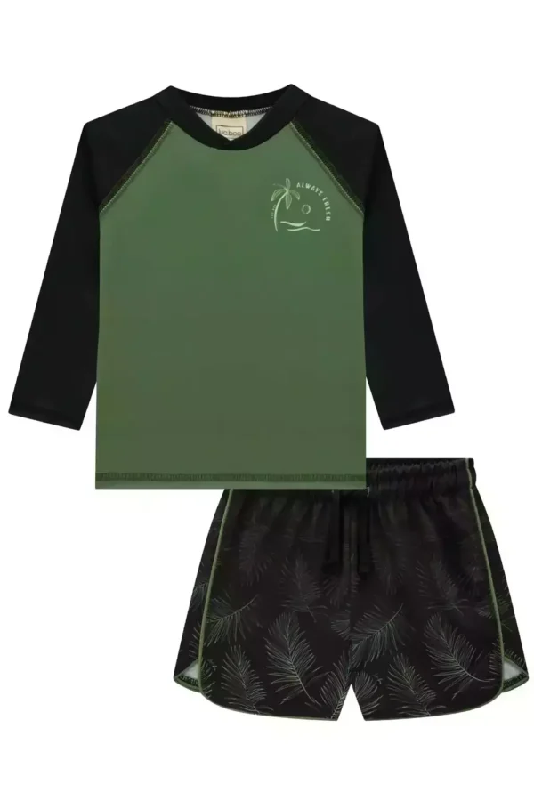 Conjunto de Camiseta em Malha UV Dry e Bermuda em Nylon Ergonomic com Elastano Verde Luc.Boo