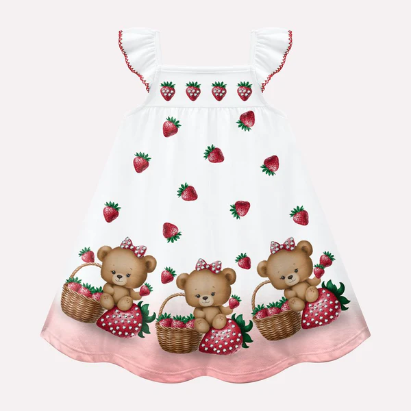 Vestido Infantil Kyly Ursinha e Morangos - Imagem 2