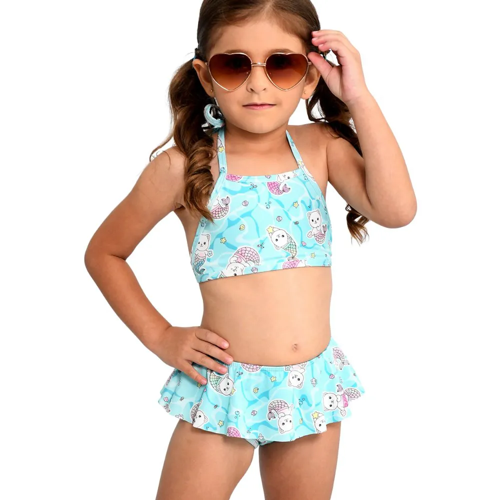 Biquíni Bebê Marujos e Sereias com Proteção UV50+ na cor Azul com Babado - Imagem 2