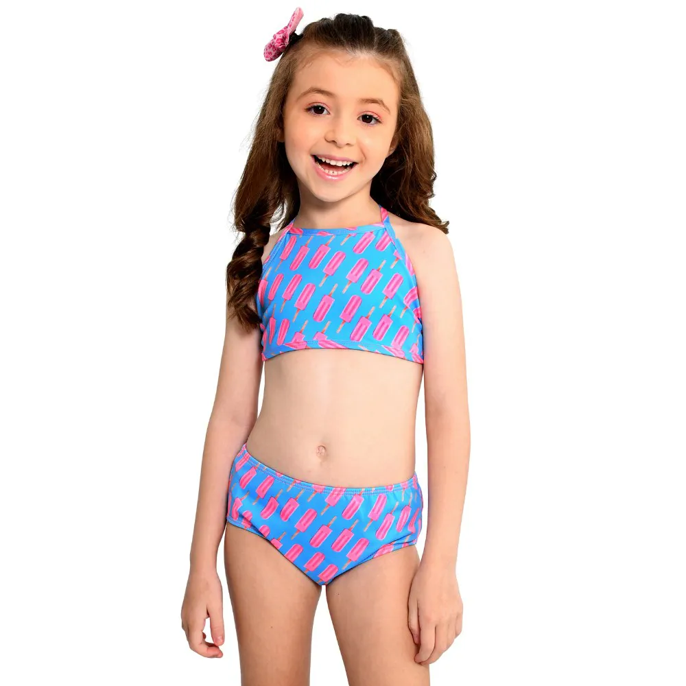 Biquíni Menina Marujos e Sereias com Prtoteção UV50+ Azul com Estampa de Sorvetes