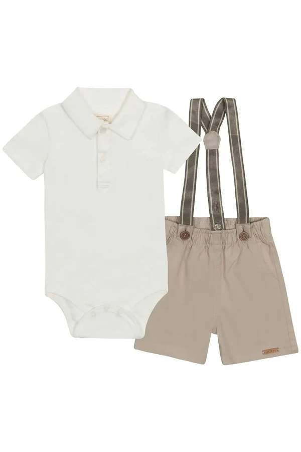 Conjunto de Body Polo em Ribana 1x1 e Bermuda em Sarja Girassol com Elastano e Suspensório 87383 LucBoo Bebê Menino - Imagem 3