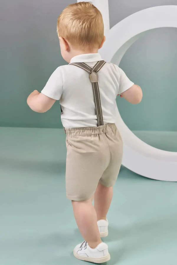 Conjunto de Body Polo em Ribana 1x1 e Bermuda em Sarja Girassol com Elastano e Suspensório 87383 LucBoo Bebê Menino - Imagem 2