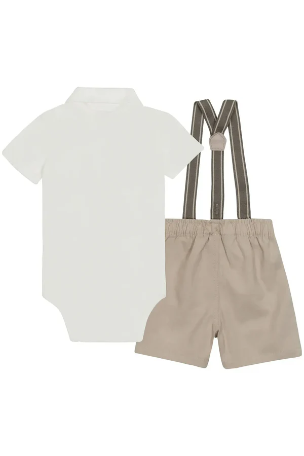 Conjunto de Body Polo em Ribana 1x1 e Bermuda em Sarja Girassol com Elastano e Suspensório 87383 LucBoo Bebê Menino - Imagem 4