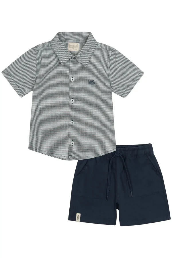 Conjunto de Camisa em Tecido Listrado e Bermuda em Sarja Girrassol com Elastano 86634 LucBoo Bebê Menino