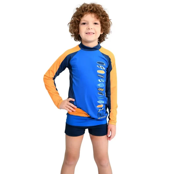 Sunga Boxer e Camiseta Proteção UV50+ Infantil Marujos e Sereias Estampa Surf