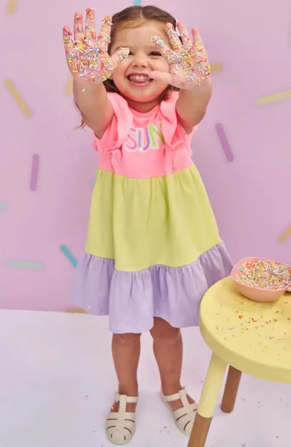 Vestido Bebê Menina em Meia Malha Colorido - Kukiê