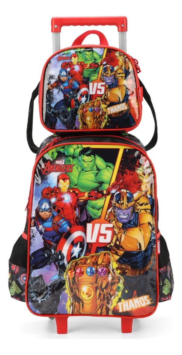 Kit Mochila de Rodinhas e Lancheira Avengers Preto