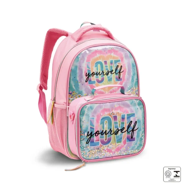 MOCHILA INFANTIL 16" COM LANCHEIRA LOVE ROSA