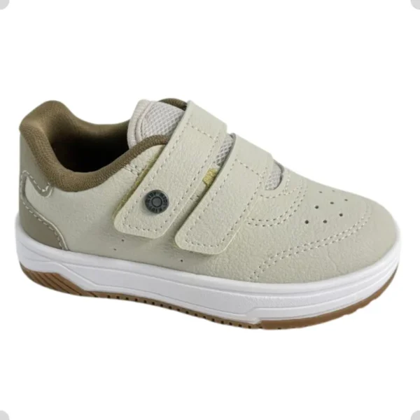 Tenis Infantil Kidy Happy Creme Calce Facil Velcro Casual