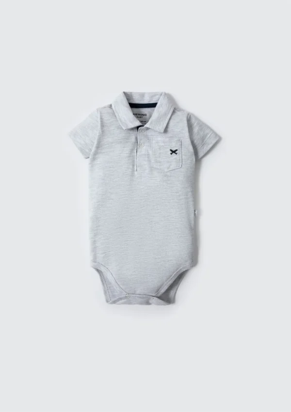 Body Polo Bebê Menino Com Bolsinho - Cinza