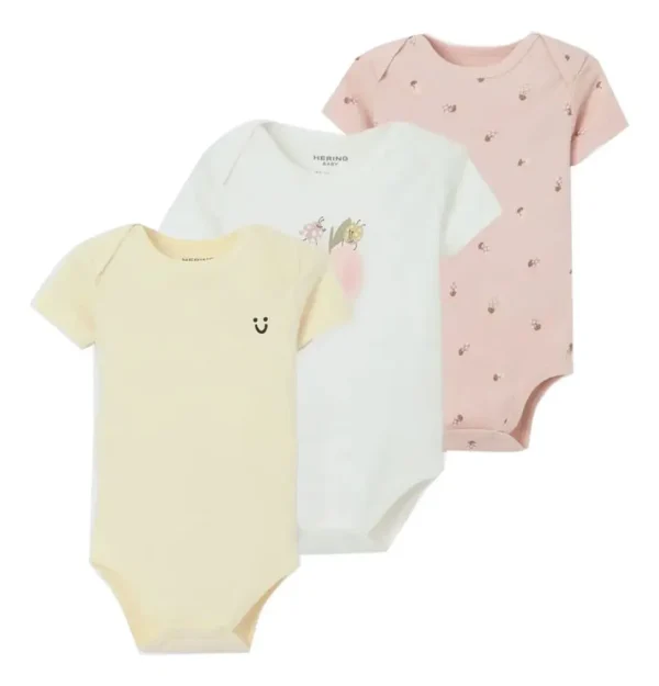 Kit Hering Com 3 Bodies Bebê Menina Em Ribana Multicolorido