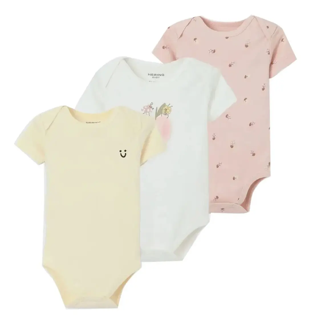 Kit Hering Com 3 Bodies Bebê Menina Em Ribana Multicolorido