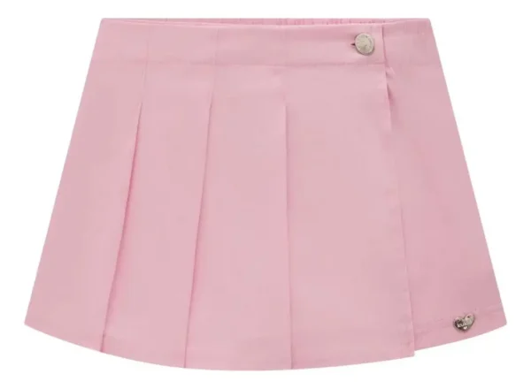 Shorts Saia Infantil Menina Em Sarja Rosa Kukiê