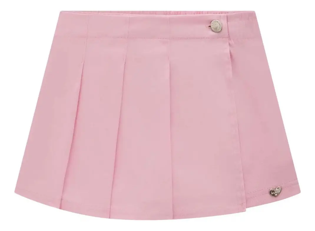 Shorts Saia Infantil Menina Em Sarja Rosa Kukiê