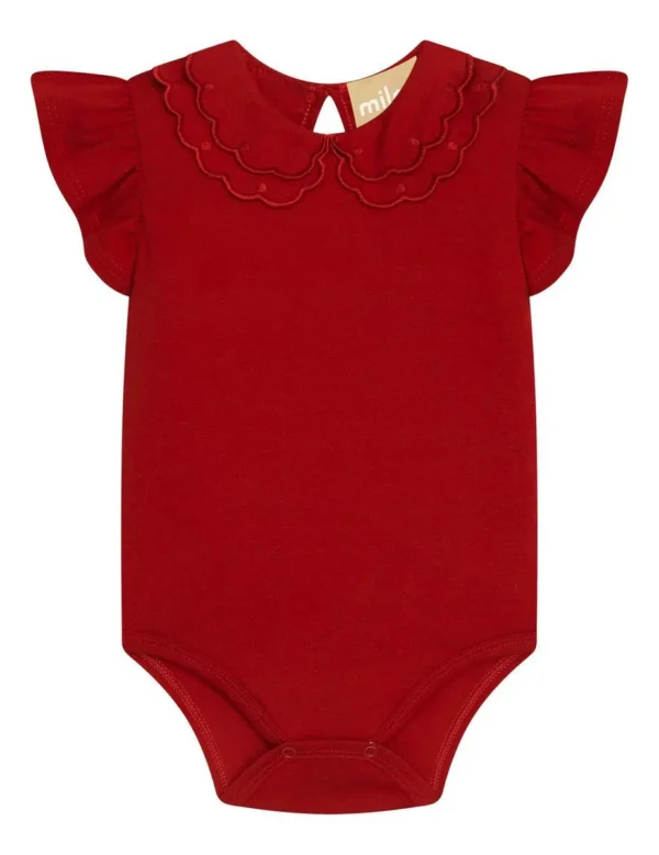 Body Milon Bebe Manga Cor Vermelho Desenho Do Tecido Liso