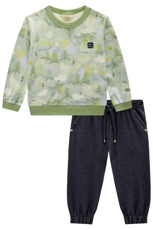 conjunto de blusão em fleece luxo e calça jogger em cottonn jeans em elastano luc.boo
