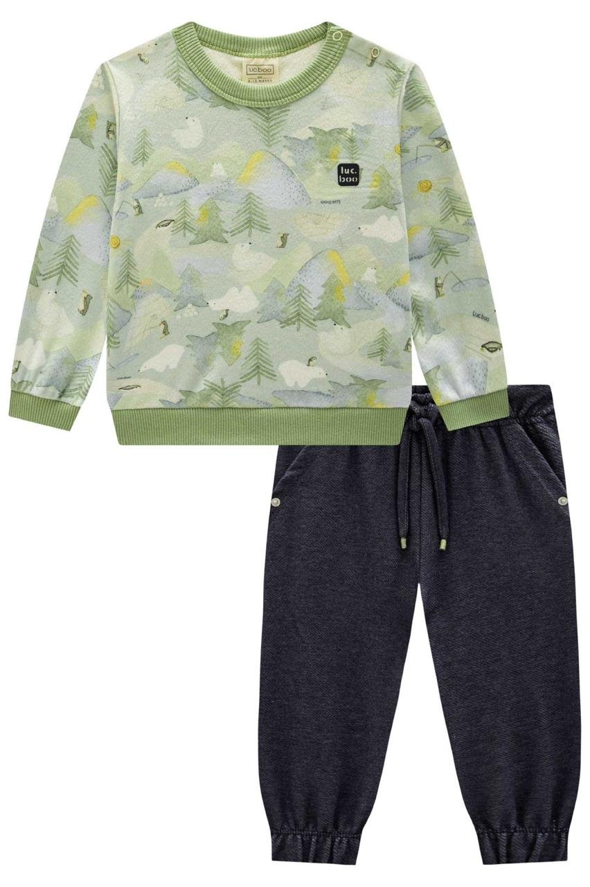conjunto de blusão em fleece luxo e calça jogger em cottonn jeans em elastano luc.boo