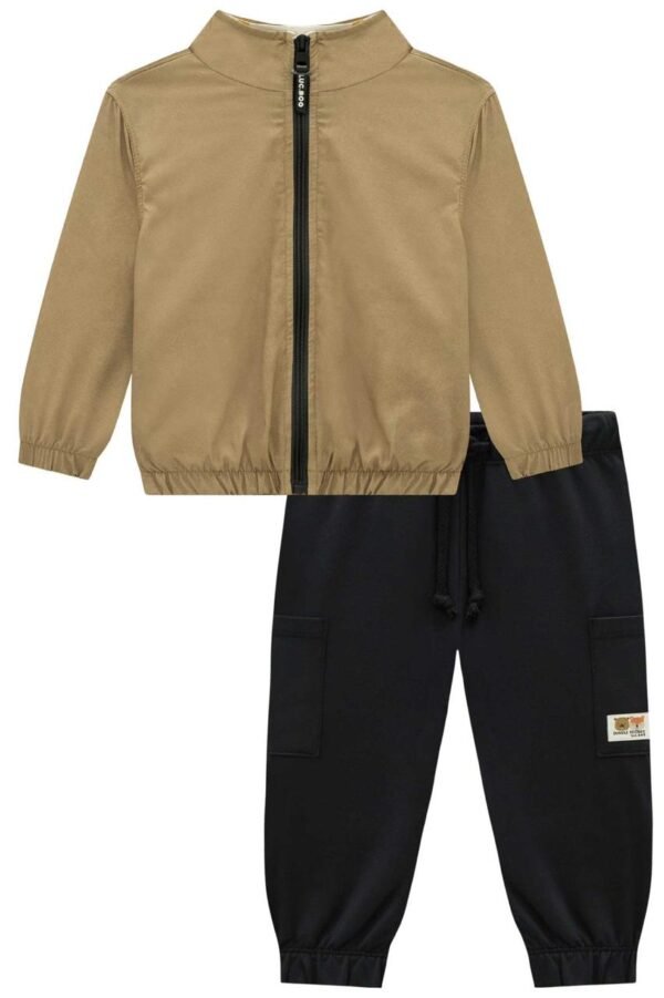 Conjunto de jaqueta corta vento em nylon ergono/e malha comfly e calça jogger