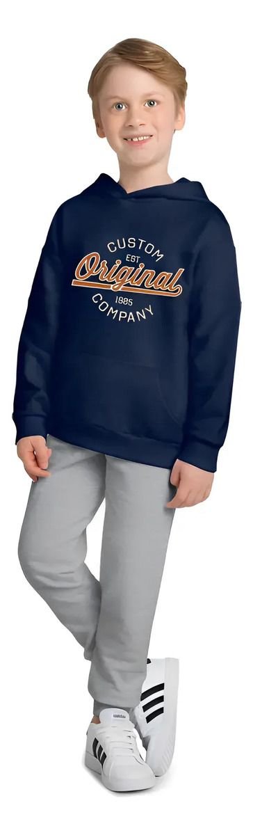 Conjunto Moletom Meninos Capuz Original Marinho Calça Mescla
