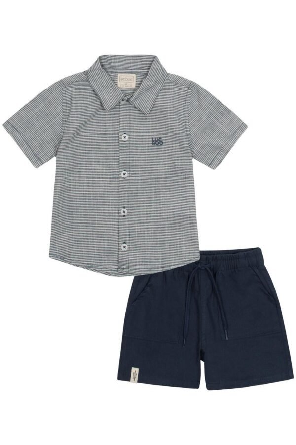 conjunto de camisa em tecido listrado e bermuda em sarja girassol com elastano luc.boo