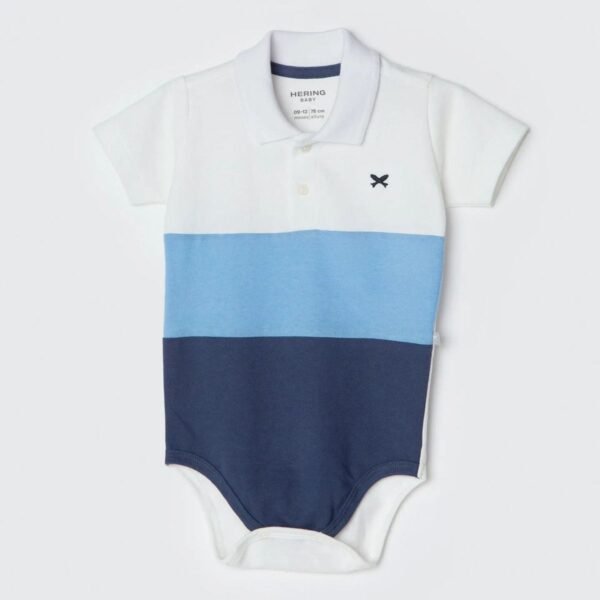 Body Polo Bebê Menino Em Piquet Branco/azul/marinho Hering