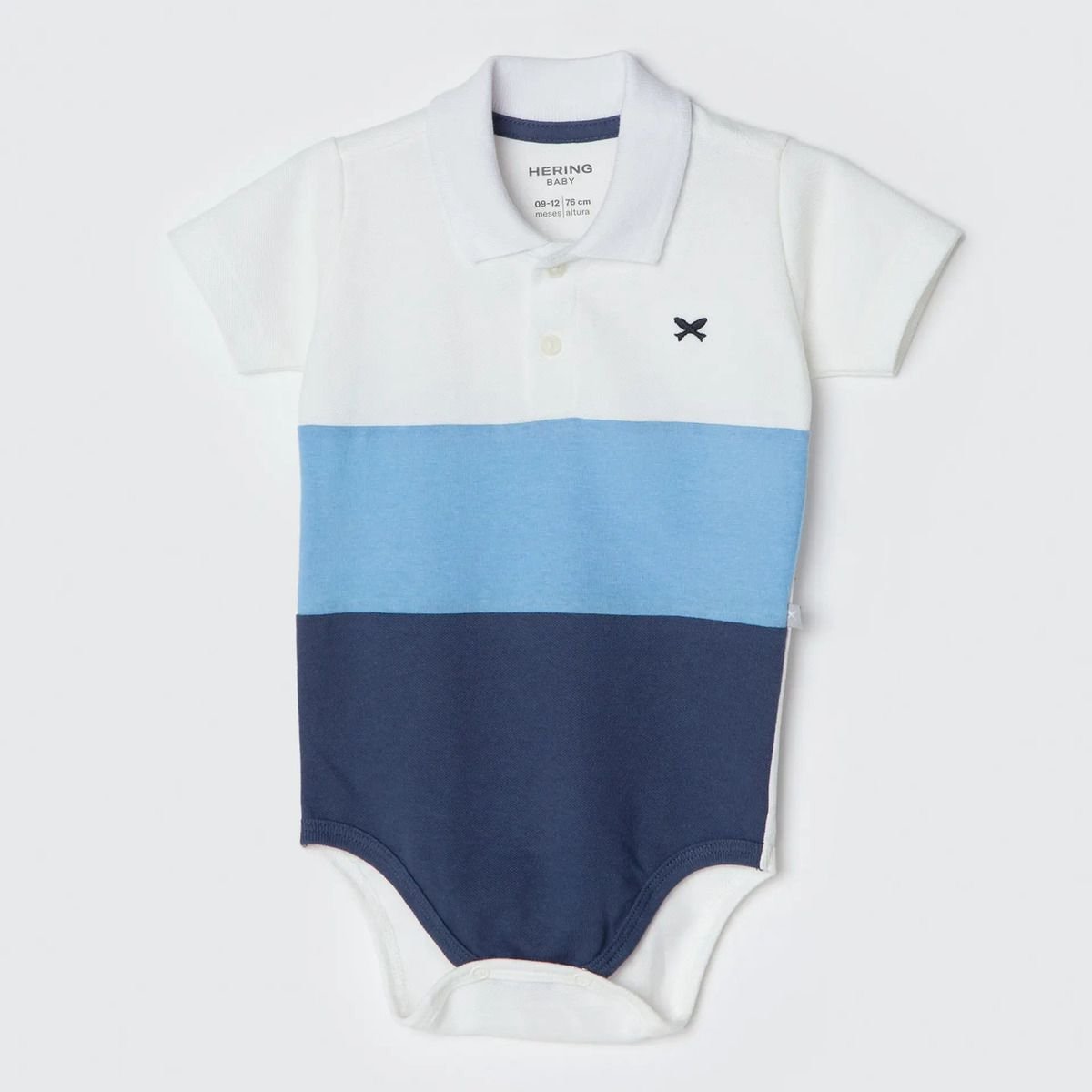 Body Polo Bebê Menino Em Piquet Branco/azul/marinho Hering