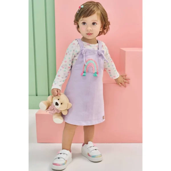 Conjunto Bebê Body em Malha Waffle e Salopete em Moletom Lilás- Kukiê