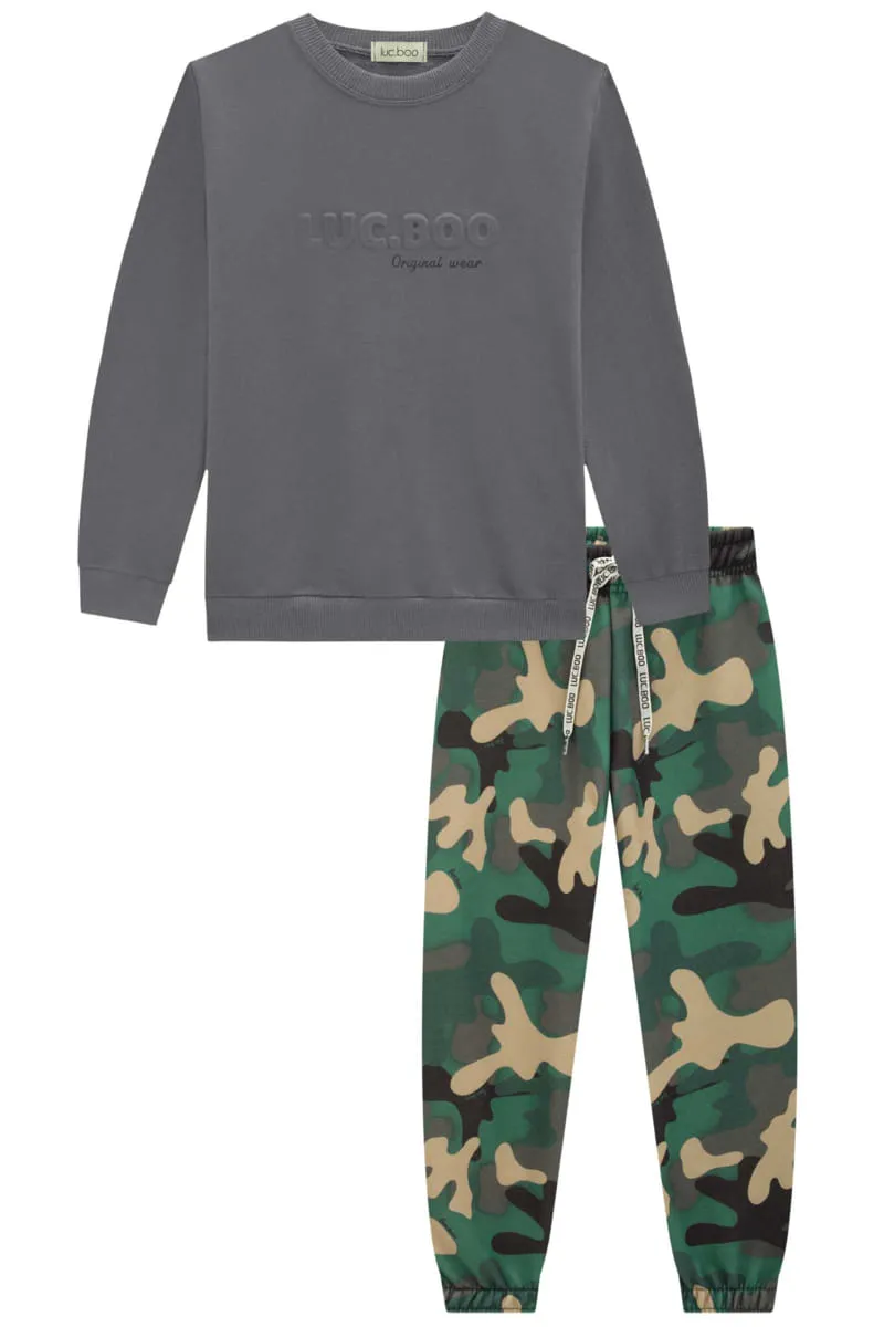 conjunto de blusao em moletom com pelucia e calça jogger em moletom 3 cabos com pelucia luc.boo