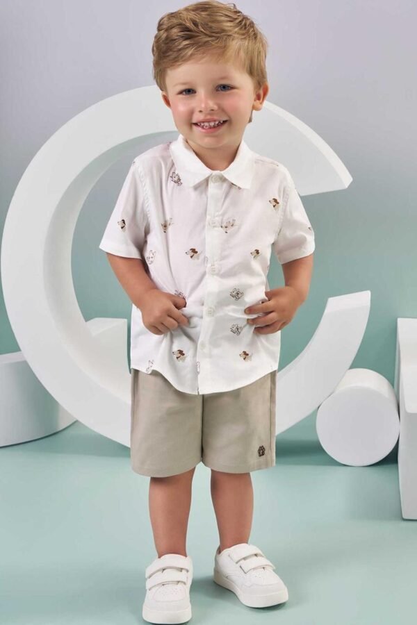 conjunto de camisa em tricoline mônaco com elastano e bermuda em sarja