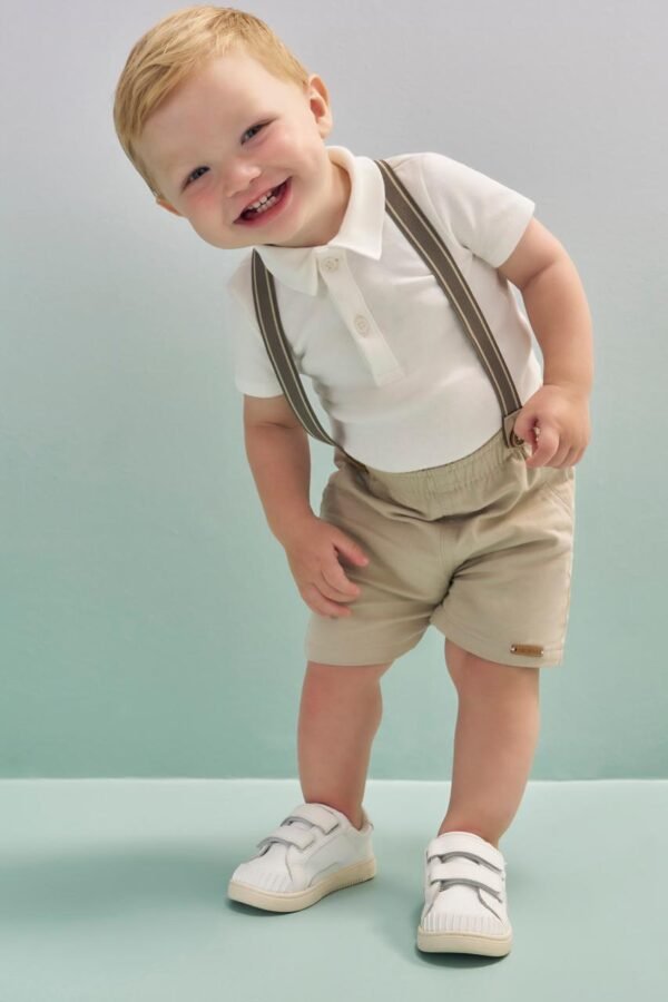 Conjunto de body polo em ribana 1x1 e bermuda em sarja girassol com elastano luc.boo
