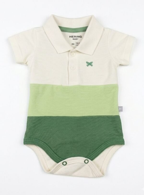 Body Polo Bebê Menino Em Piquet bege/verde claro/verde escuro