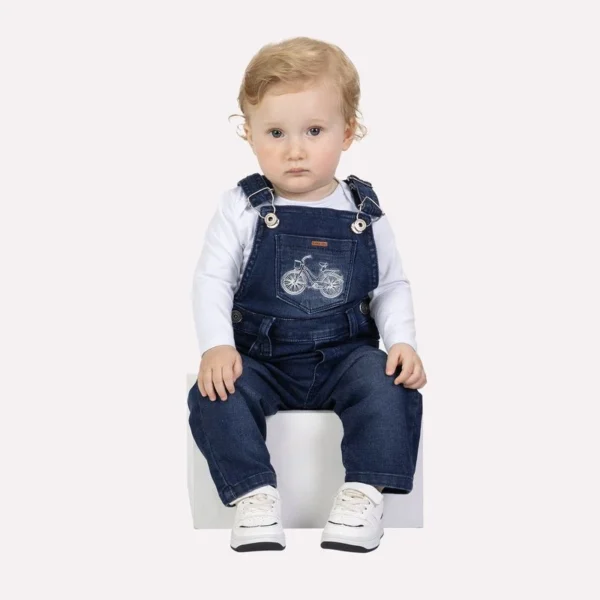 Jardineira Infantil Menino Bordada Mania Kids MK3348.JEANS.1