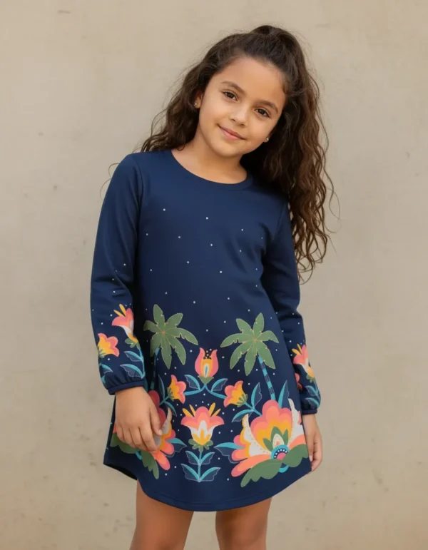 Vestido Infantil Menina Estampa De Flores E Glitter Nanai