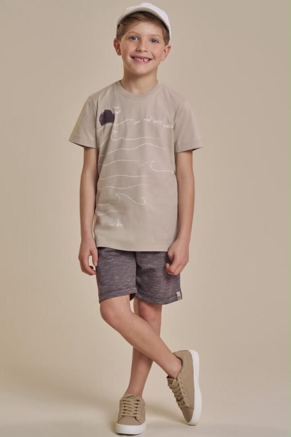 Conjunto de Camiseta em Meia Malha e Bermuda em Mesclado Bicolor com Elastano 92440 LucBoo Infantil Menino