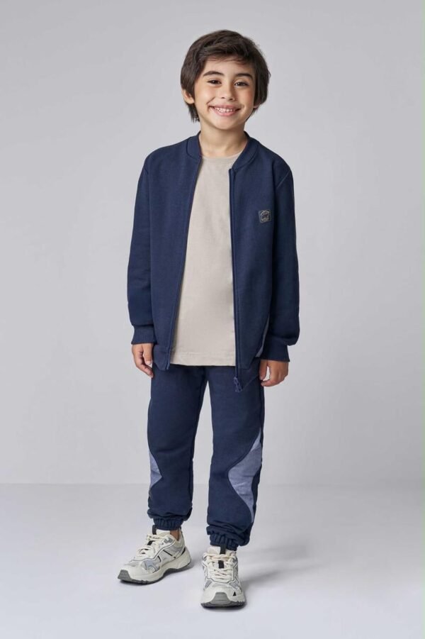 Conjunto de Jaqueta e Calça em Moletom sem Pelúcia com Detalhe em Nylon 89476 LucBoo Infantil Menino