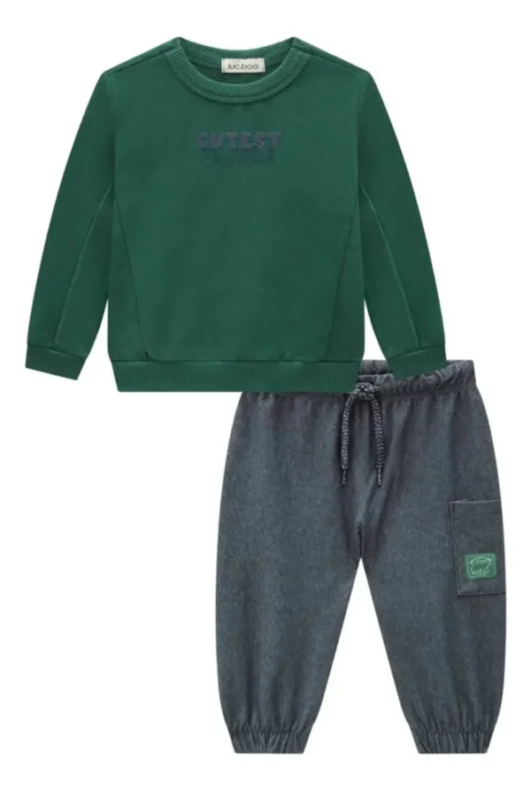 Conjunto de blusão em moletom sem pelúcia e calça jogger em cotton luc boo ref: 89779